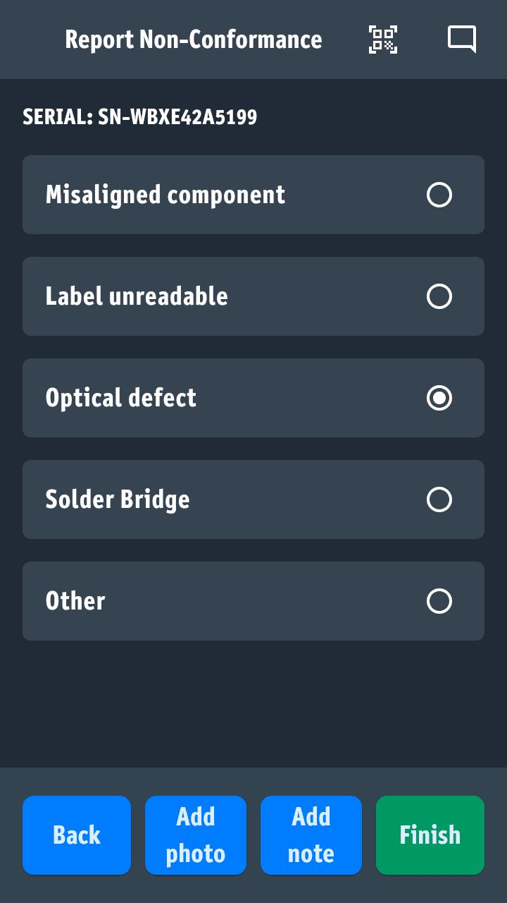 Non-conformance detail
