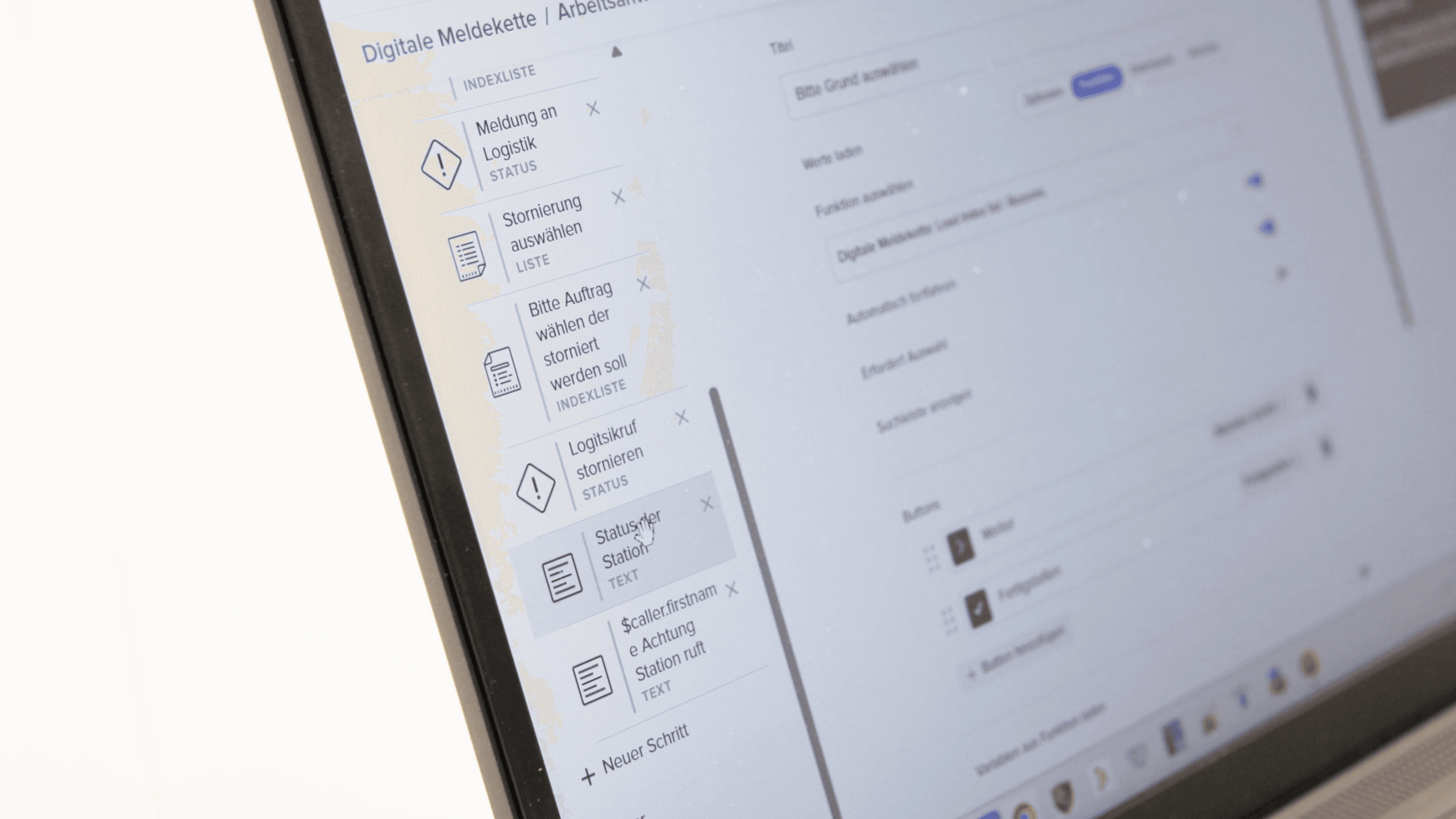 Digital workflow builder on screen with the steps of an escalation chain laid out for editing
