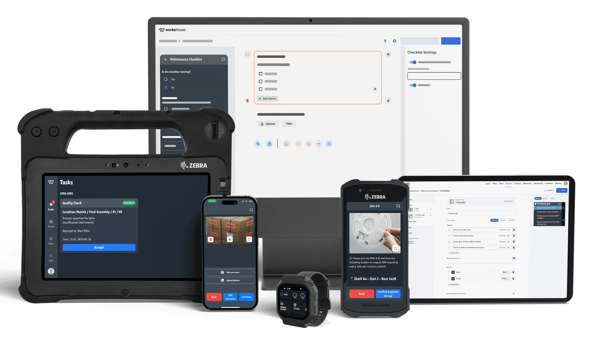 Tablets und Smartphones im Shopfloor mit Workerbase-Apps und Dashboards