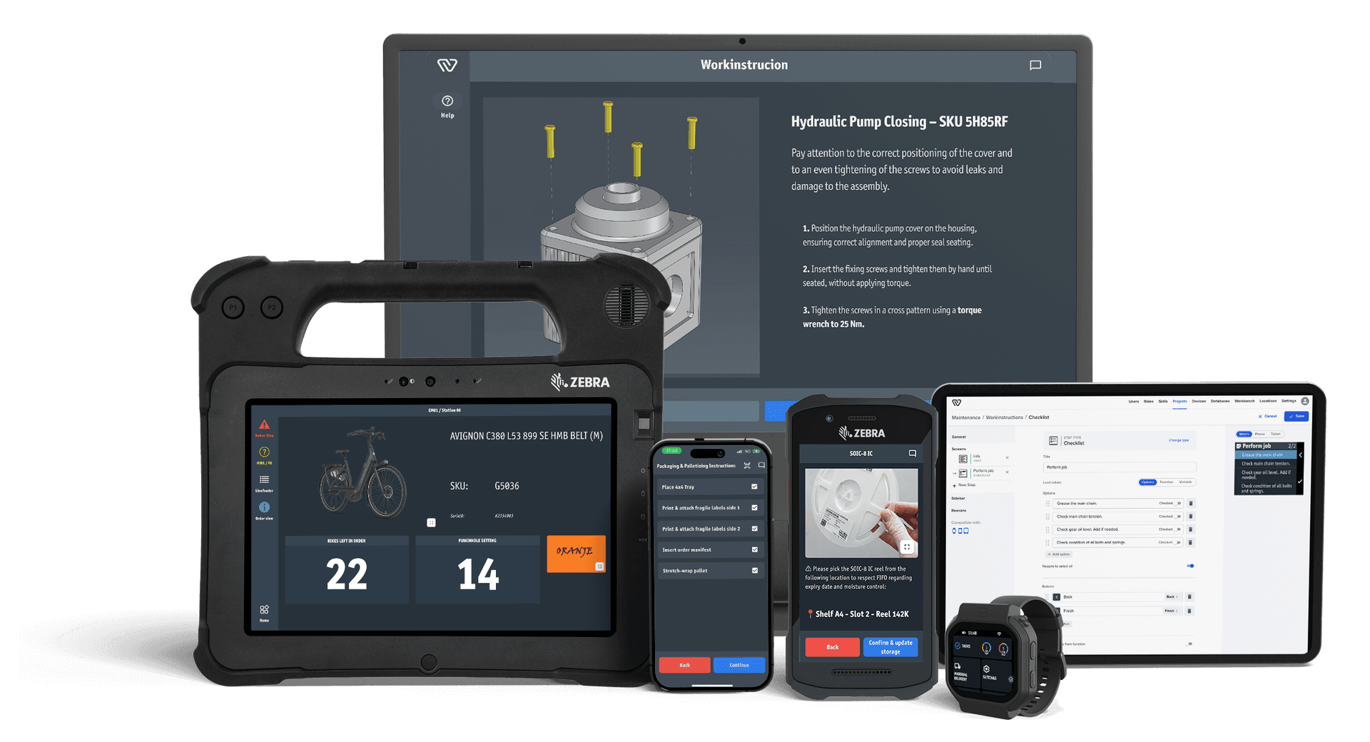 Workerbase digitale Arbeitsanweisungen auf mehreren Geräten