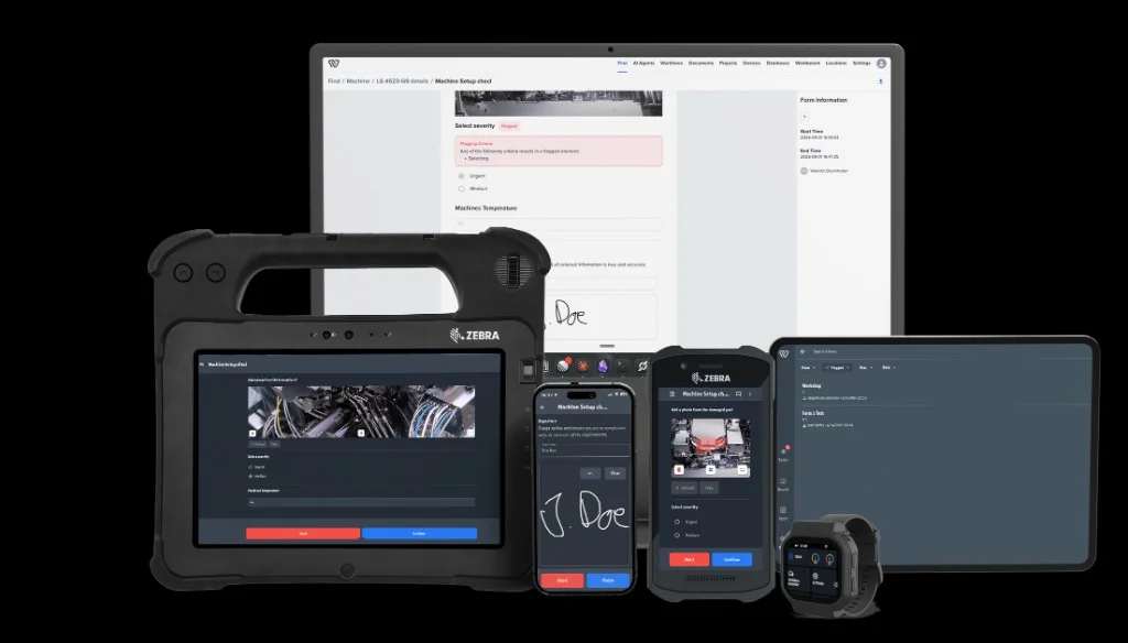 Workerbase commissioning checklist on phone and tablet for a specific unit