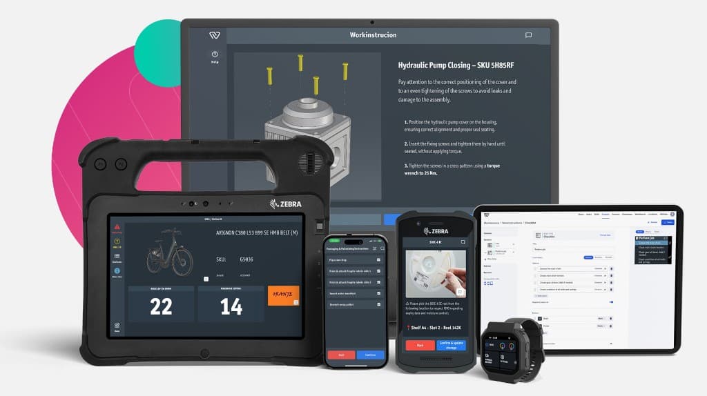 Workerbase experience across tablet, phone, scanner, and smartwatch
