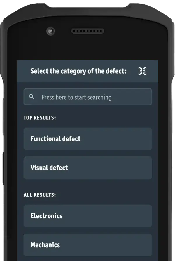 Quality control screenshot on mobile device