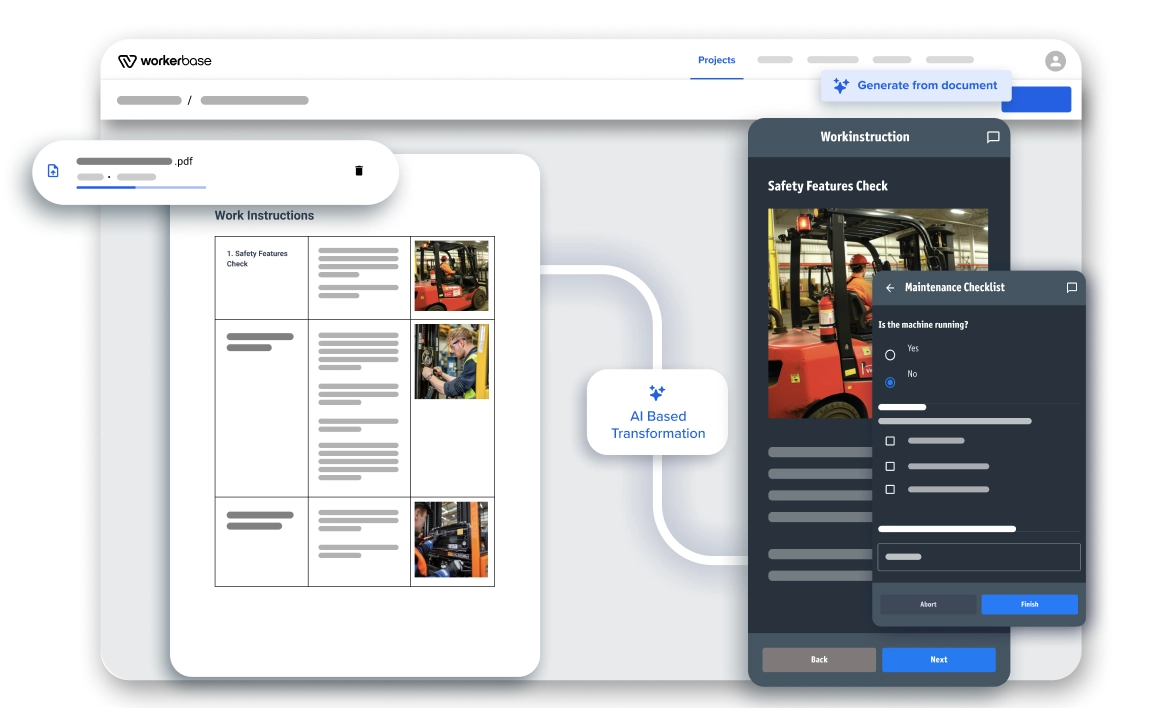 PDF-Arbeitsanweisungen per KI in mobile Workerbase-Checklisten verwandelt